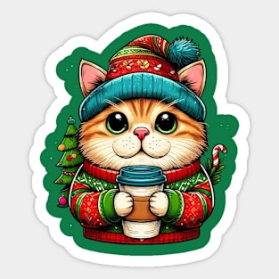 I Love Coffee Christmas And Cats, Cat And Coffee Sticker